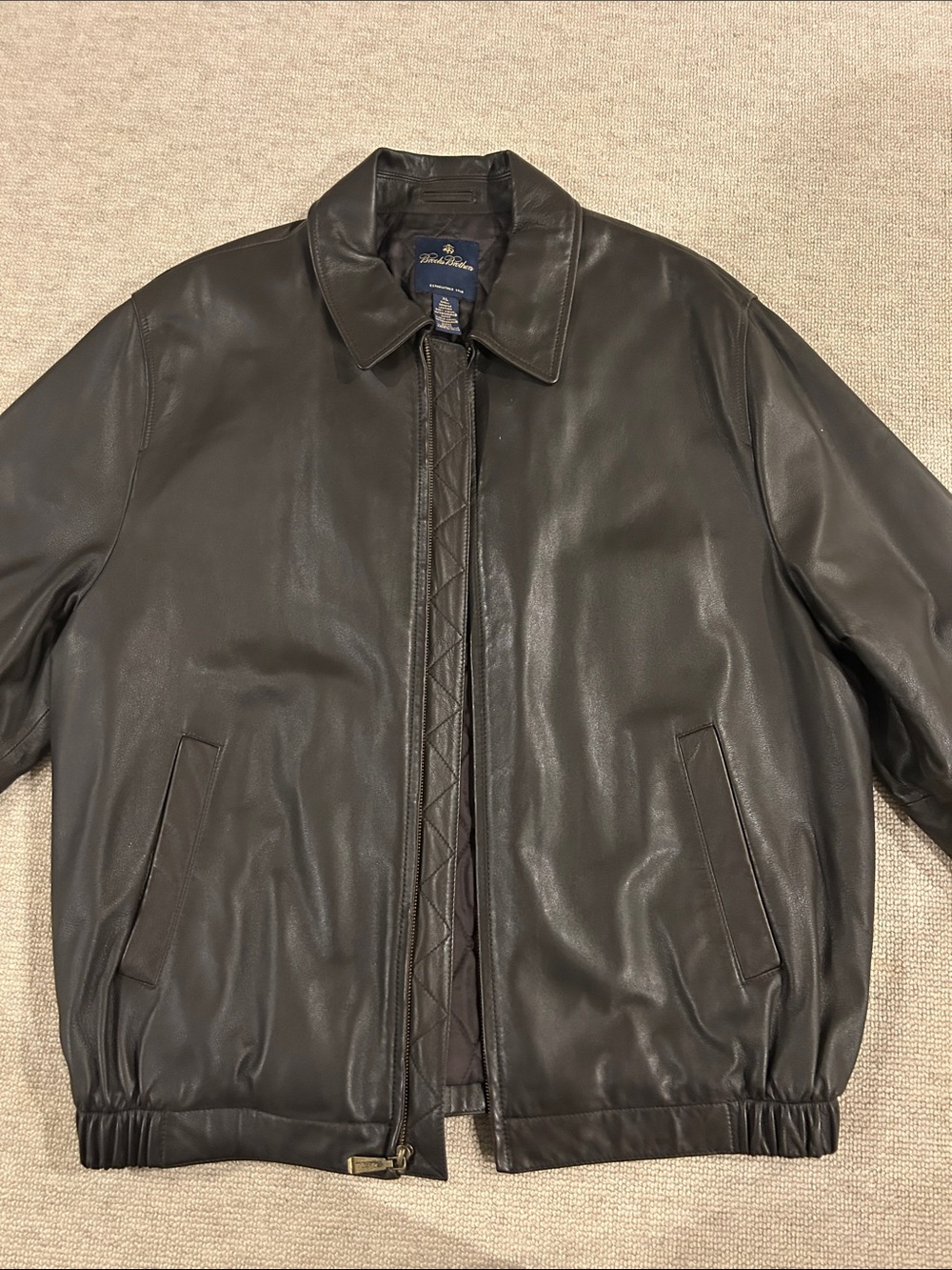 Brooks Brothers Black Leather Bomber Jacket - Men's